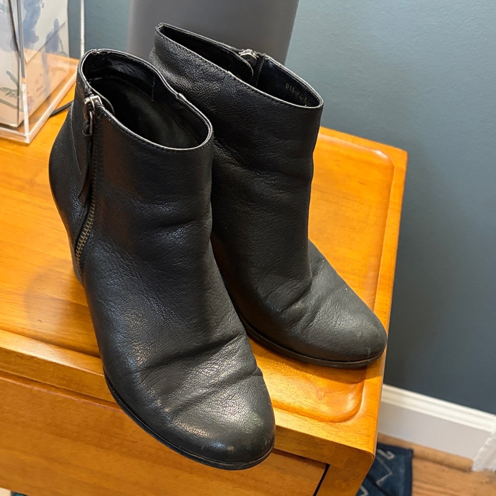 Cole Haan Black Leather Ankle Booties with Side Zipper